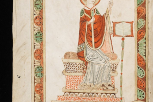 Saint Bede Writing, title page. Manuscript on vellum. © Engelberg, Stiftsbibliothek, Cod 47 / Wikimedia