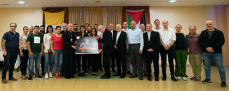 Bishops with family of slain Catholic journalist Shireen Abu Aqleh. Image: Mazur/CBCEW