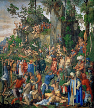 Martyrdom of the Ten Thousand, Albrecht  Dürer, 1508, Oil on wood, transferred to canvas early 19th C ©Kunsthistorisches Museum, Vienna / Wikimedia