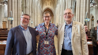 CAFOD Director Christian Allen with two former directors Chris Bain and Julian Filochowski.