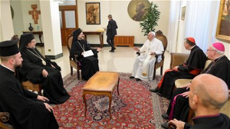 Pope with ecumenical delegation. Vatican Media