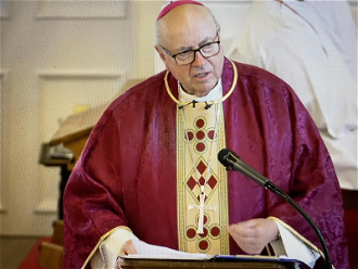 Archbishop Malcolm McMahon preaches at funeral of Bruce Kent - ICN Screenshot