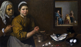 Christ in the House of Martha and Mary, by Diego Velazquez, 1618 © National Gallery London
