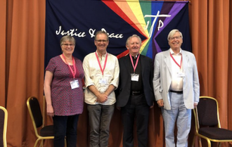 Keynote speakers  l-r : Rev Ruth Gee, Tim Livesey, Fr Patrick Devine and Philip McDonagh