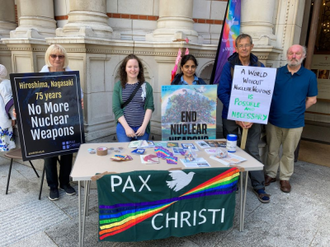 Pax Christi stall outside Westminster Cathedral in 2021