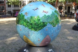 Two of the World Reimagined globes at the launch.  Image: Westminster Abbey