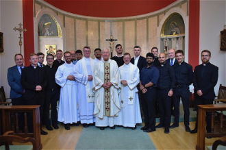 Cardinal Vincent Nichols, Bishop John Sherrington, Fr Andrew Connick with Westminster seminarians
