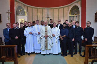 Cardinal Vincent Nichols, Bishop John Sherrington, Fr Andrew Connick with Westminster seminarians
