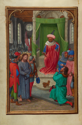 Christ Before Herod, Illuminated miniature by Simon Bening (Flemish, from Prayer Book of Cardinal Albrecht of Brandenburg, Bruges, Flanders, 16C © JP Getty Museum, Los Angeles / Ms. Ludwig IX 19, fol. 143v, 83.ML.115.143v