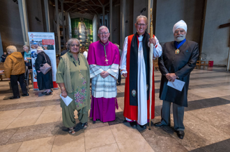 l-r: Archbishop Bernard Longley, Bishop Christopher Cocksworth and the Very Revd John Whitcombe, with Deputy Lord Mayor and his wife