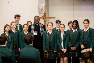 Bishop Jude with students. Image St Benedicts