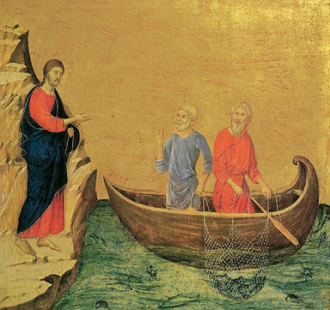 Calling of the Apostles Peter and Andrew, by Duccio di Buoninsegna, 1308, © National Gallery of Art, Washington DC