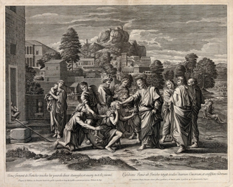 Christ Healing the Blind of Jericho,  After a painting by Nicolas Poussin,  Print by Guillaume Chasteau, issued 1672-74 © Wellcome Library, London