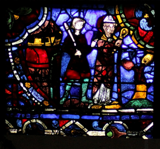 Stained-glass windows of the ambulatory of Cathédrale Notre-Dame de Chartres, depicting Thomas Becket in Exile. Funded by the Tanner's Guild, 1215-1225 © Wikimedia Commons