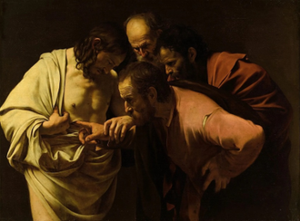 The Incredulity of Saint Thomas by Caravaggio. Painted1601-1602 © Sansoucci, Potsdam, Germany / Wikimedia Commons