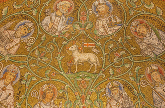 The Lamb of God. 20C mosaics at Abbey of the Dormition, Jerusalem, established 5C © Alamy