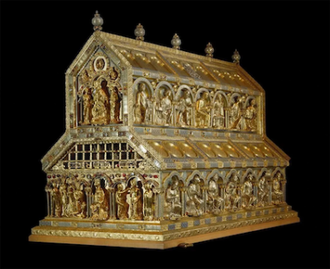 Reliquary of the Three Kings, Designed and executed by Nicholas of Verdun (1130-1205), silver, gold and enamelled champlevé decoration, 1180. © Cologne Cathedral, Cologne, Germany