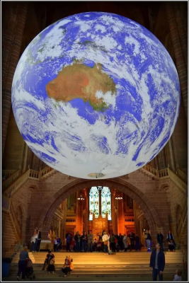 Earth, the Gaia Project, by Luke Jerram, 3D Installation. 2019 Liverpool Cathedral. © Luke Jerram Artist, all rights reserved