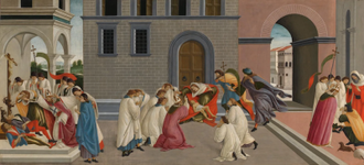 Three Miracles of Saint Zenobius, by Sandro Botticelli. 1500 © National Gallery, London