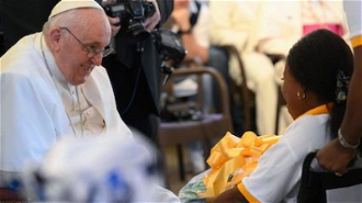 Pope meets some people assisted by charities. Image: Vatican Media