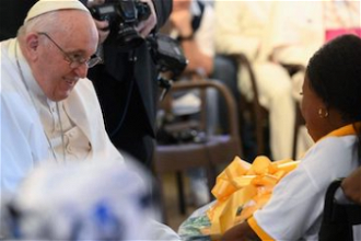 Pope meets some people assisted by charities. Image: Vatican Media