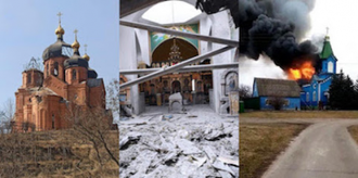 l-r: Cathedral of Archangel Michael, Mariupol; Church of Ascension of the Lord, Bobryk village, Kyiv; St George's Church, Zavorychy village, Boryspil Diocese, Kyiv. Photo: (SSUEAFC)