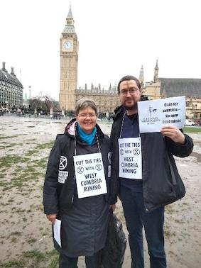 Columban Sr Kate Midgley and James Trewby in London protest