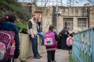 2 .03.2020, EAPPI Participants on 'school run' in H2 area of Hebron. Photo: Albin Hillert/WCC