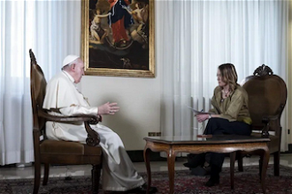 Pope with Elisabetta Piqué at Casa Santa Marta.  Image: Vatican Media