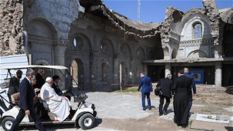 Pope Francis visits bombed church in Mosul