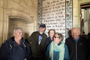 Some Irish pilgrims with Our Father in Gaelic at Pater Noster Church