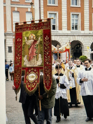 Guild Banner leading Blessed Sacrament procession 2022