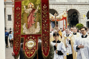 Guild Banner leading Blessed Sacrament procession 2022