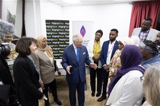 King Charles with delegation from Waging Peace and members of the British Sudanese community.