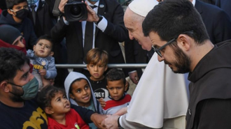 Pope Francis visiting migrants on Lesbos