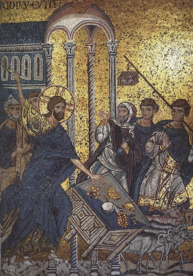 Jesus cleanses the temple, Monreale Cathedral mosaics