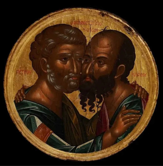 The Embrace of the Apostles Peter and Paul, Cretan school, Angelos Akotantos, 15th century © C Krimbas Collection, Athens