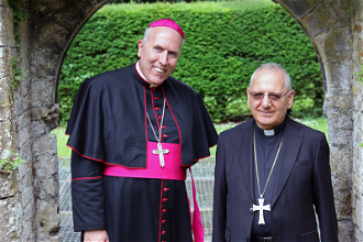 Bishop Peter Collins with His Beatitude, Cardinal Louis Raphael Sako in Abbey Grounds