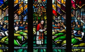 Window is St George's Cathedral commemorating Pope John Paul's  visit to anoint the sick in 1982
