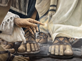 Encounter between Jesus and the haemorrhaging woman, by Daniel Cariola, 1998 © The Encounter Chapel, Magdala