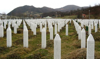 Gravestones at the Potočari genocide memorial near Srebrenica. Wiki image.