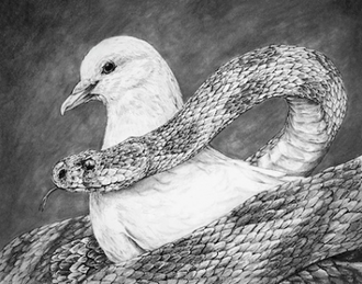 Serpent and Dove, by Aaron Spong, 2020, Graphite on paper © Aaron Spong artist