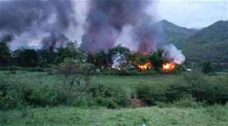 Arson attack on Catholic-majority village Khopibung, Manipur 12 June. 44 houses were torched, church destroyed. Image © ACN