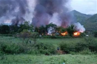 Arson attack on Catholic-majority village Khopibung, Manipur 12 June. 44 houses were torched, church destroyed. Image © ACN