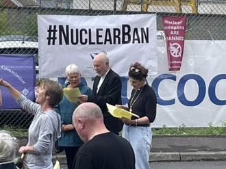 Archbishop William Nolan of Glasgow at a vigil outside Faslane Nuclear Base in March 2023