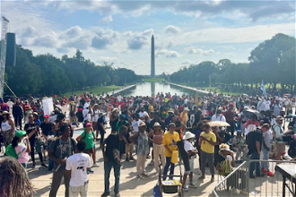 MLK anniversary marchers at Lincoln Memorial -  26 August 2023. -  Photo: Susan Kim/WCC