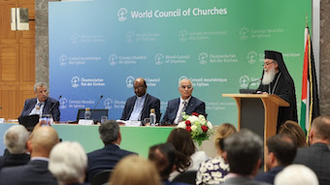 Patriarch Theophilos III speaks at opening of  the exhibition in Geneva. Photo: Ivars Kupcis/WCC