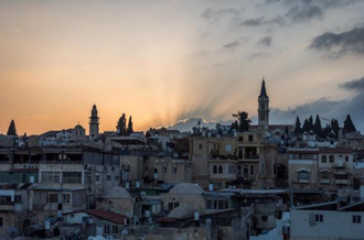 22.11.2022. Palestine: Sunset over Jerusalem old city and east Jerusalem. Photo: Albin Hillert/WCC