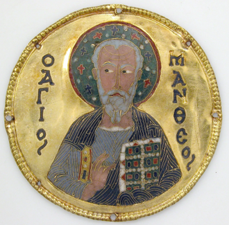Byzantine Medallion. St Matthew, 1100 Constantinople. Cloisonné gold, silver, enamel. © The Metropolitan Museum, New York.