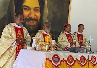 Archbishop Dominic Lumon (2nd from right) at inauguration of Divine Glory Prayer Tower in Senapati, Manipur © ACN